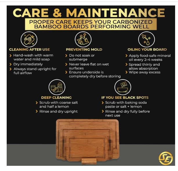 SliceElite Rich Brown Carbonized Bamboo Cutting Board Set 3 Piece with Stand - Image 3