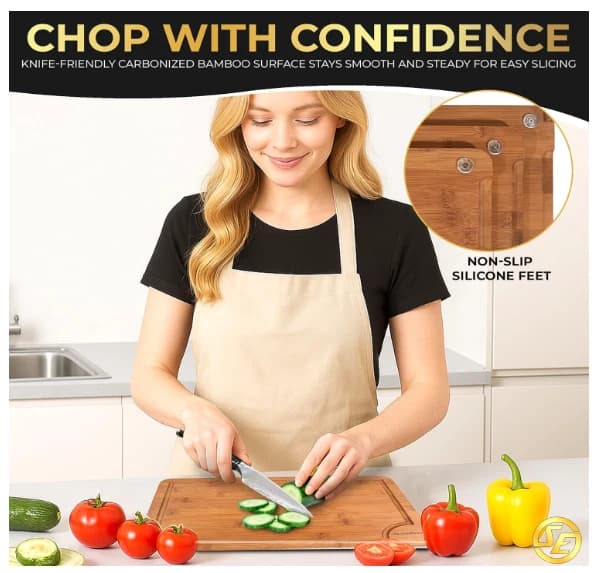 SliceElite Rich Brown Carbonized Bamboo Cutting Board Set 3 Piece with Stand - Image 1
