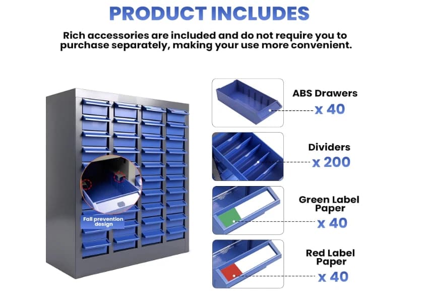 40-Drawer Nut and Bolt Organizer, Small Parts Organizer with Alloy Steel Frame - Image 2