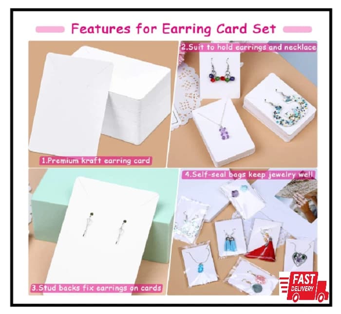 400 White Earring Cards with Display Bags and Backs for Jewelry Packaging - Image 1