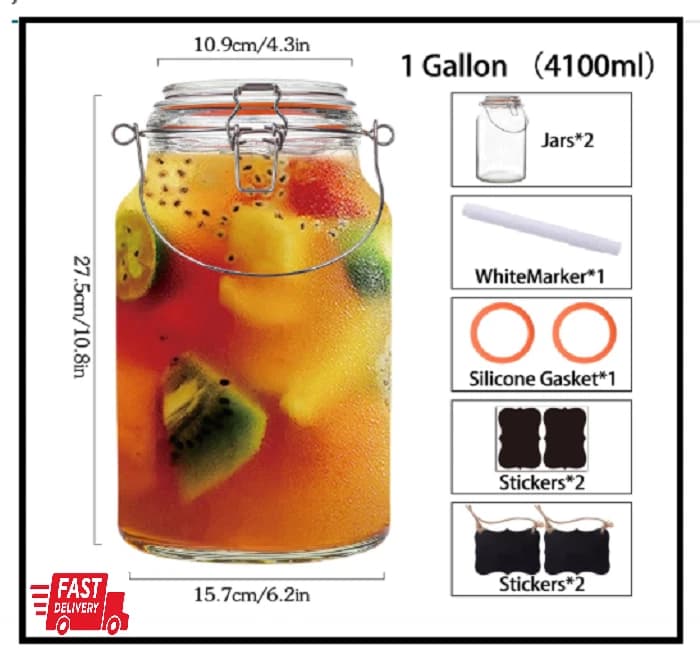 1-Gallon Wide Mouth Glass Jars, 2-Pack with Airtight Lids for Storage and Fermen - Image 1