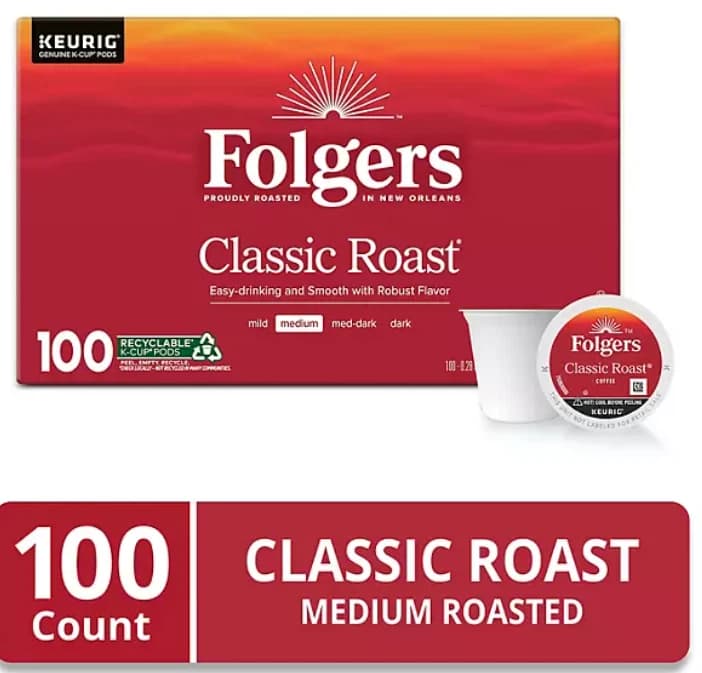 Folgers Classic Medium Roast K-Cup Coffee Pods, 100 ct. - Image 1