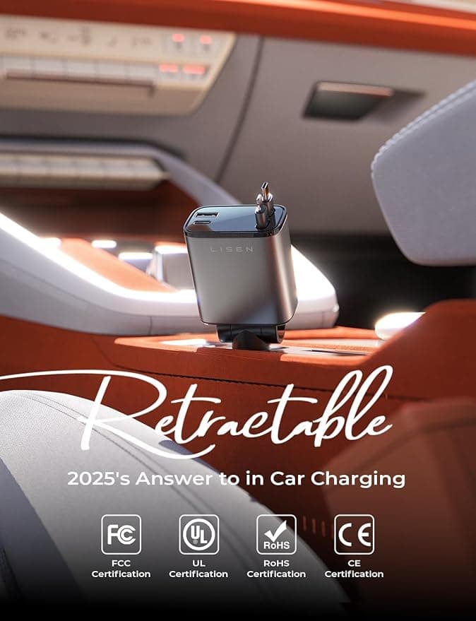 LISEN Retractable Car Charger, 84W Car Charger USB C Fast Charger - Image 2