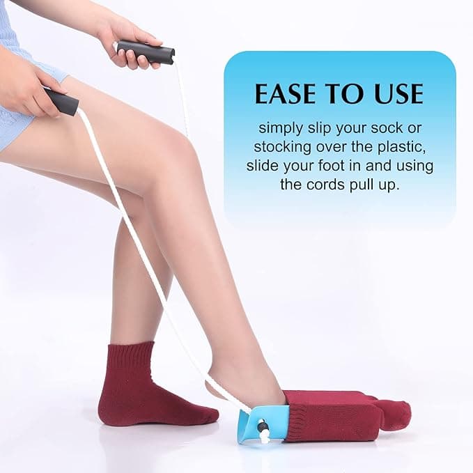 CAidRE Sock Aid - Wide 3.93" Sock Aid with Foam Handles, Sock Aide Device for Elderly, Sock Helper Easy On Easy Off for Regular Socks, Blue - Image 1