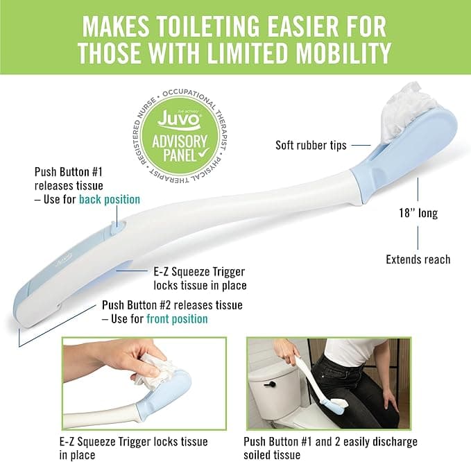 Juvo Toilet Aid - Personal Bottom Wiping Tool, Bathroom Mobility Aid for Disabled, Elderly, and Surgery Recovery - 18" long wand with hygienic cover - Image 2