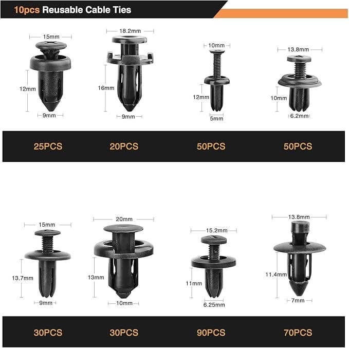 GOOACC 635Pcs Car Push Retainer Clips & Auto Fasteners Assortment -16 Most Popular Sizes Nylon Bumper Fender Rivets with 10 Cable Ties and Fasteners Remover for Toyota GM Ford Honda Acura Chrysler - Image 2